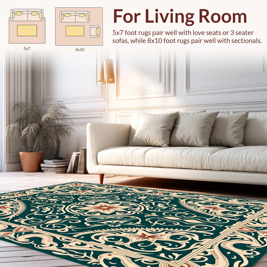Ornate Floral Swirl Border Design Rug