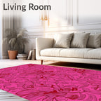Whimsical Pink Red Floral Pattern Rug