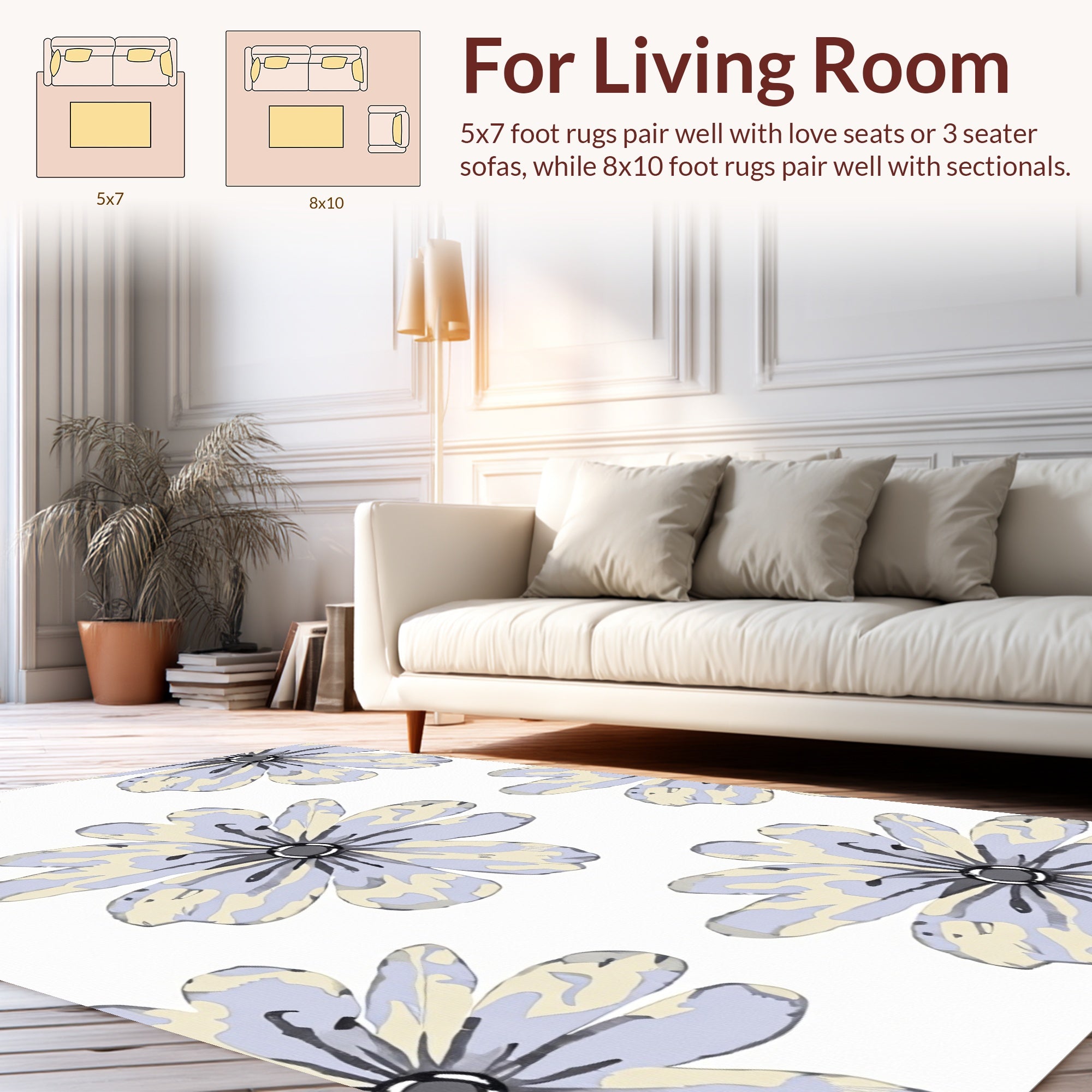 Soft Floral Pattern Watercolor Design Rug