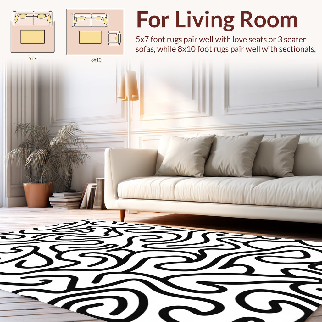 Abstract Black Swirl Pattern Rug