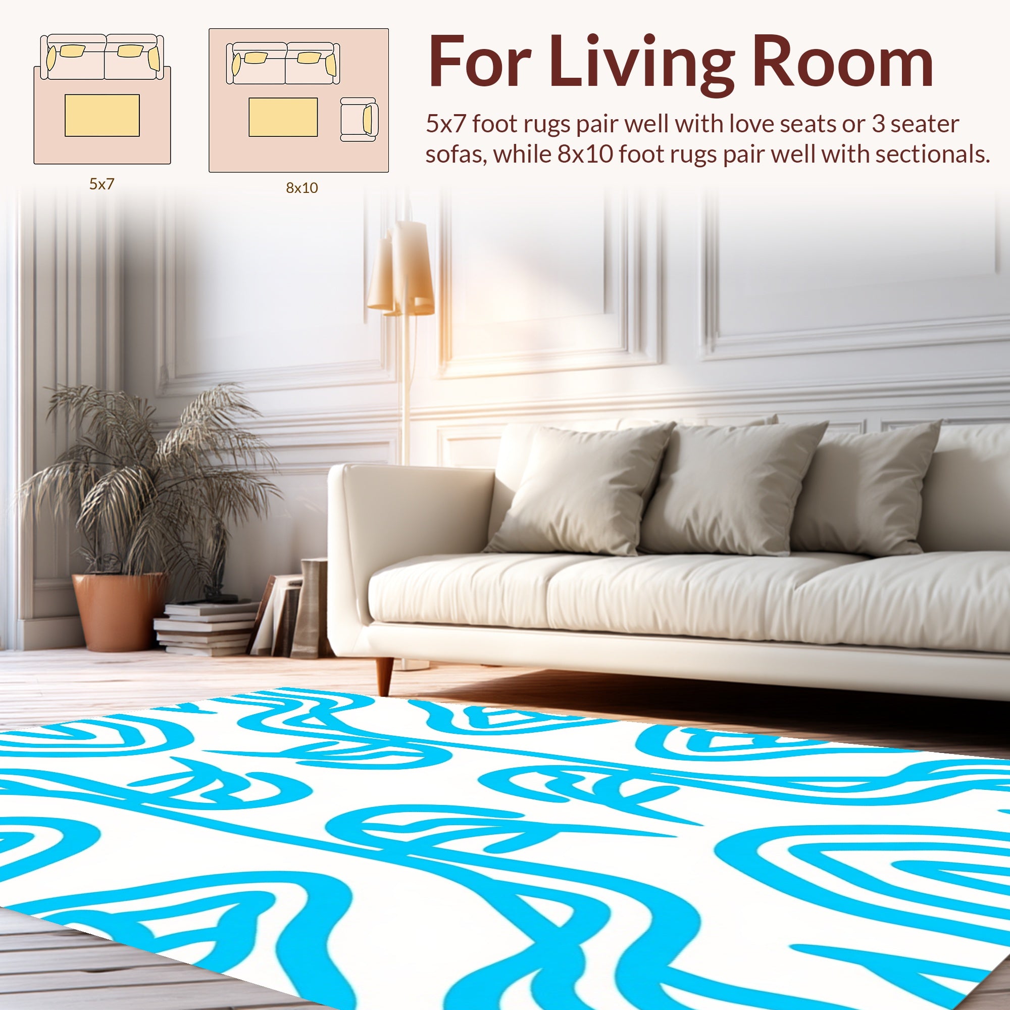 Abstract Blue Swiggle Pattern Rug