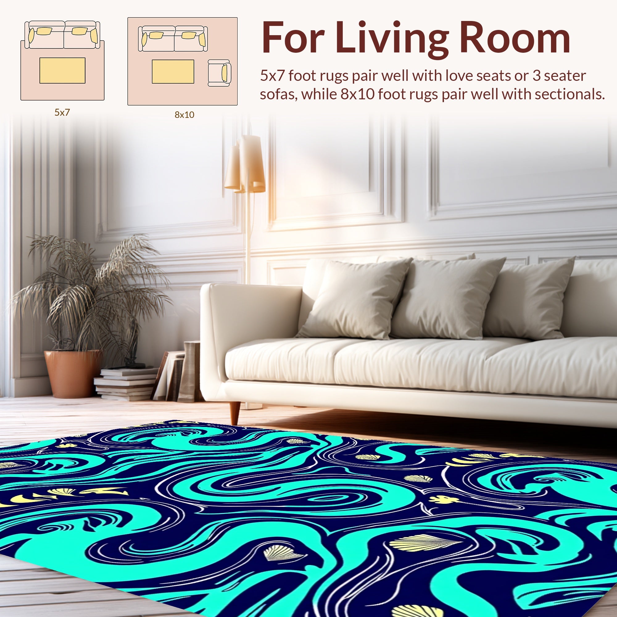 Oceanic Swirls Shells Pattern Rug