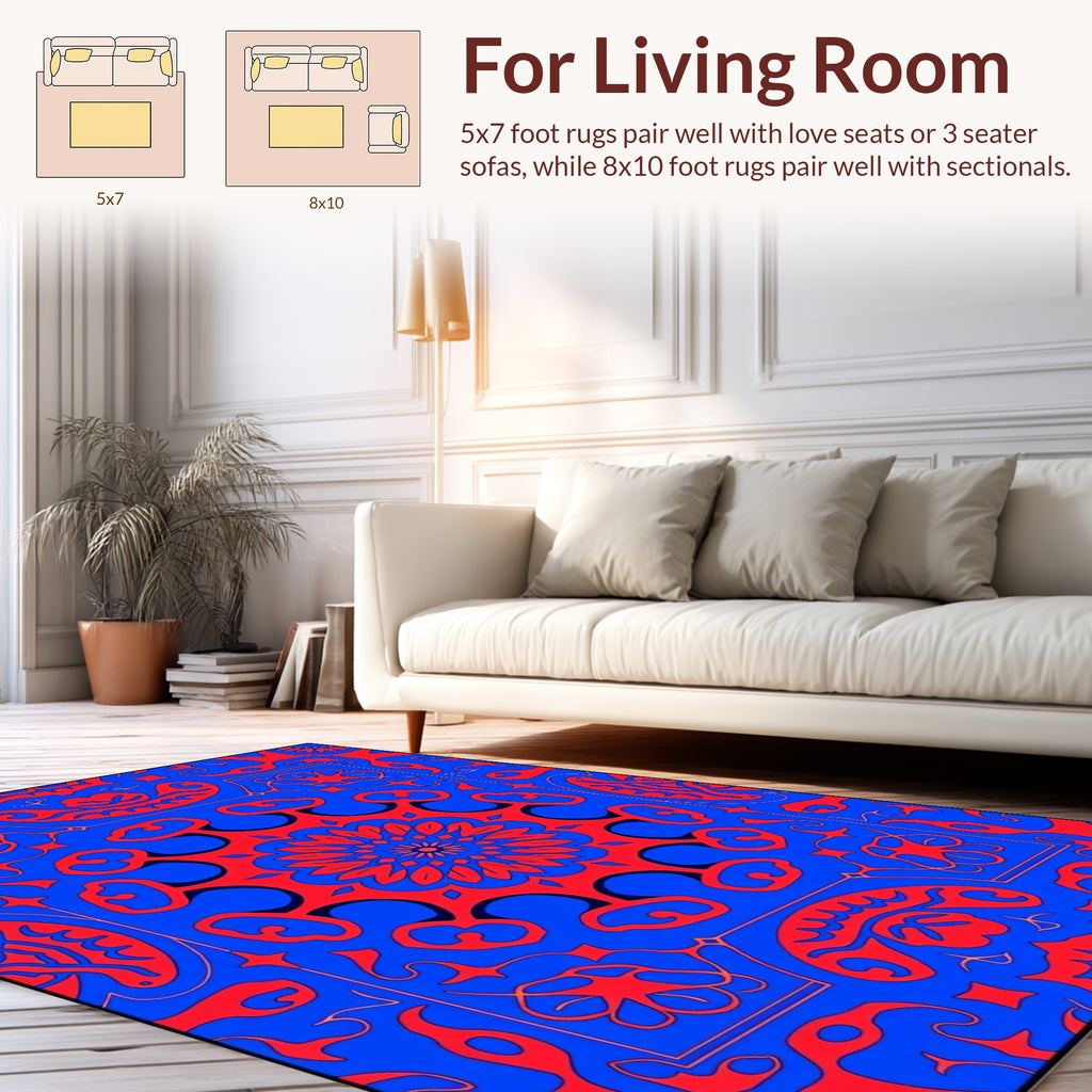 Vibrant Red Blue Mandala Design Rug