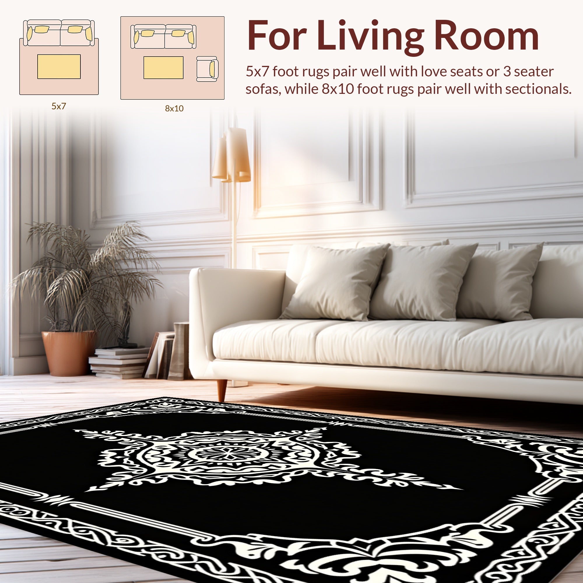 Intricate Black White Mandala Patterned Rug