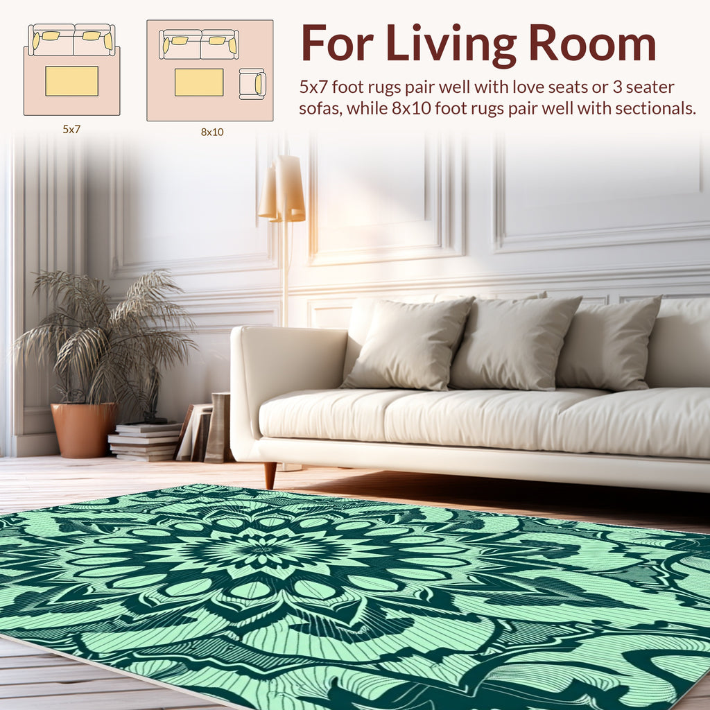 Intricate Teal Floral Mandala Design Rug