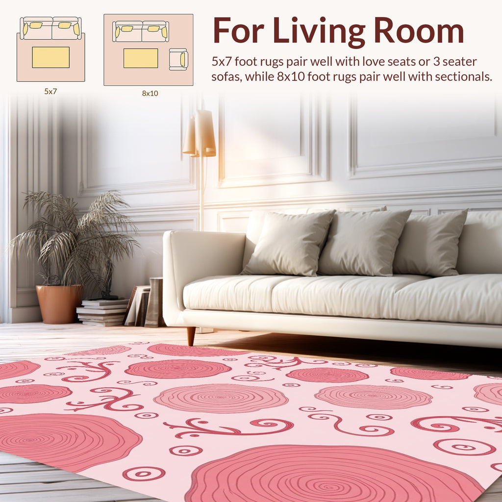 Pink Floral Swirl Patterned Design Rug