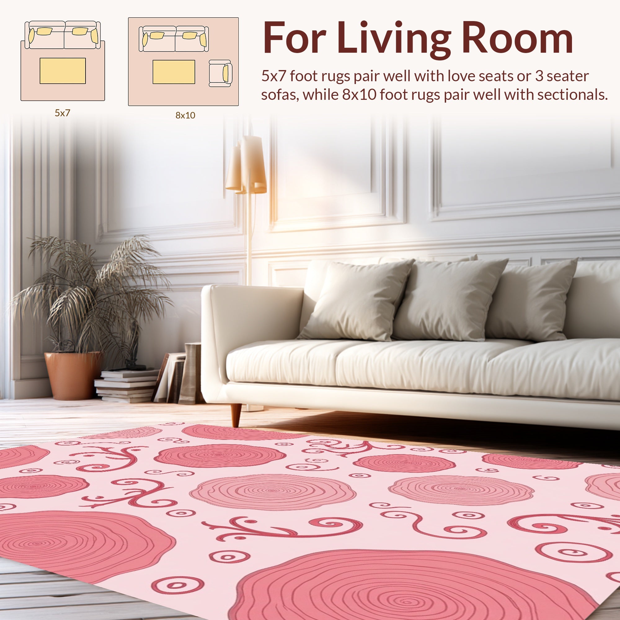 Pink Floral Swirl Patterned Design Rug