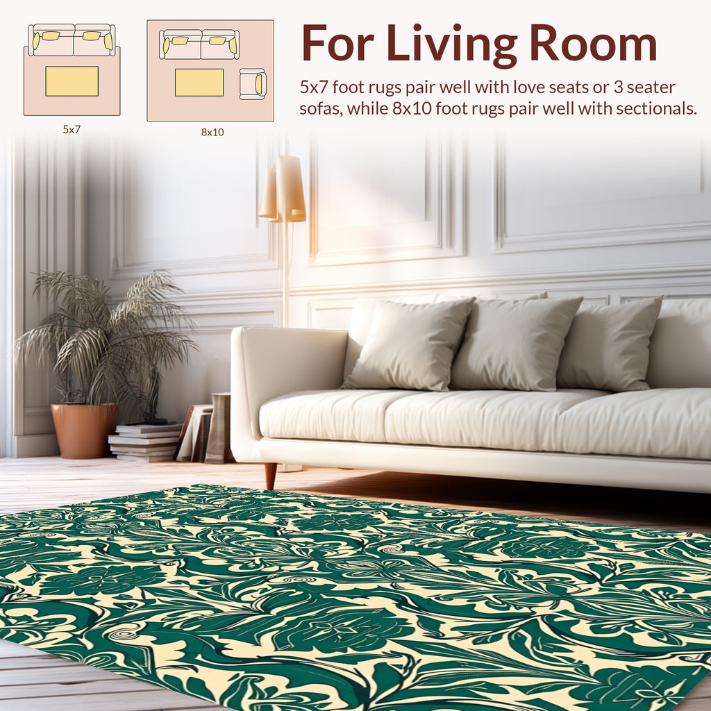 Emerald Green Damask Pattern Rug