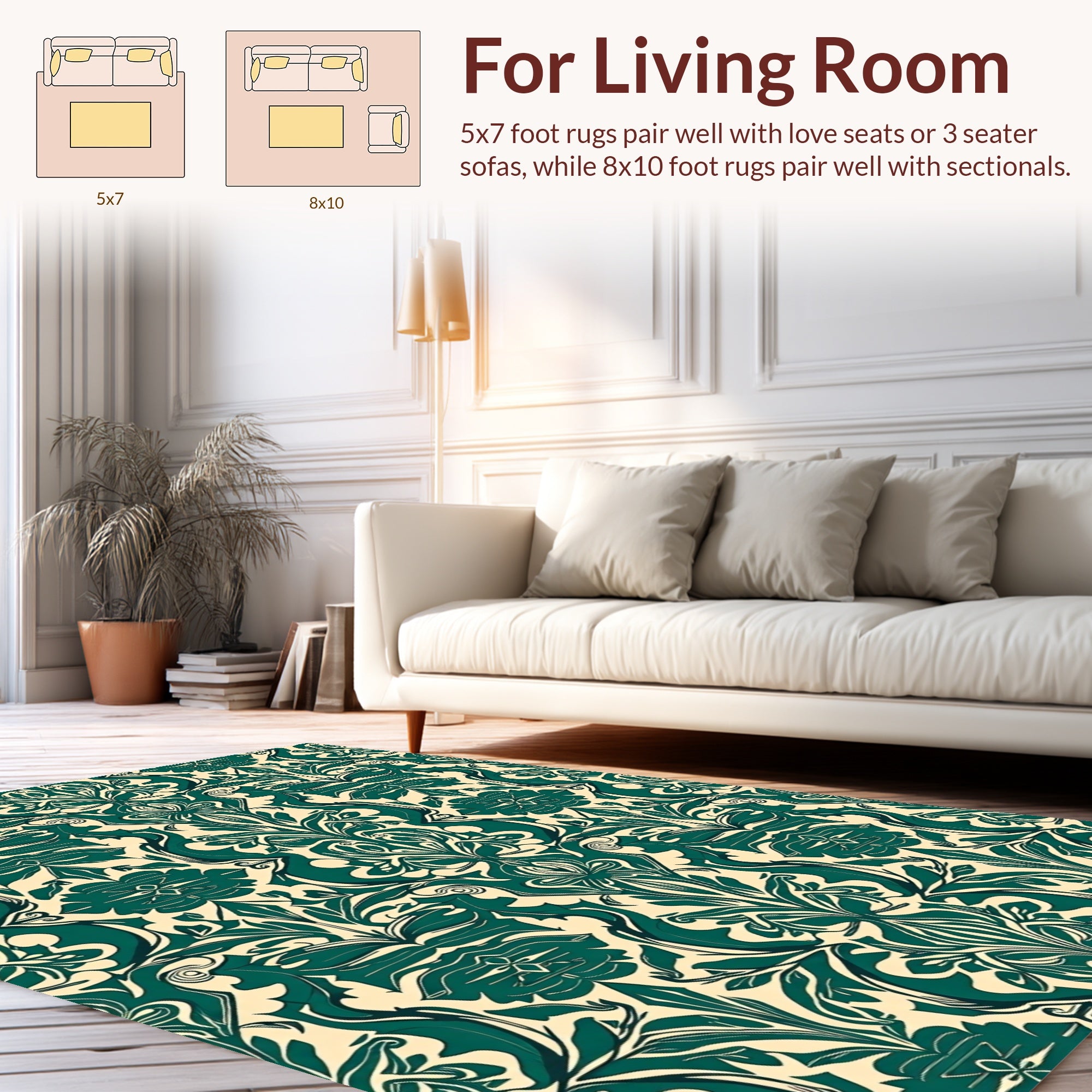 Emerald Green Damask Pattern Rug