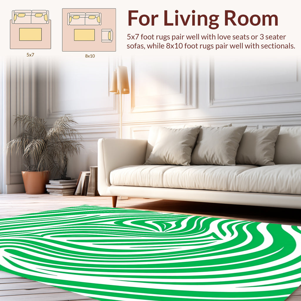 Bold Green Swirl Dynamic Pattern Rug