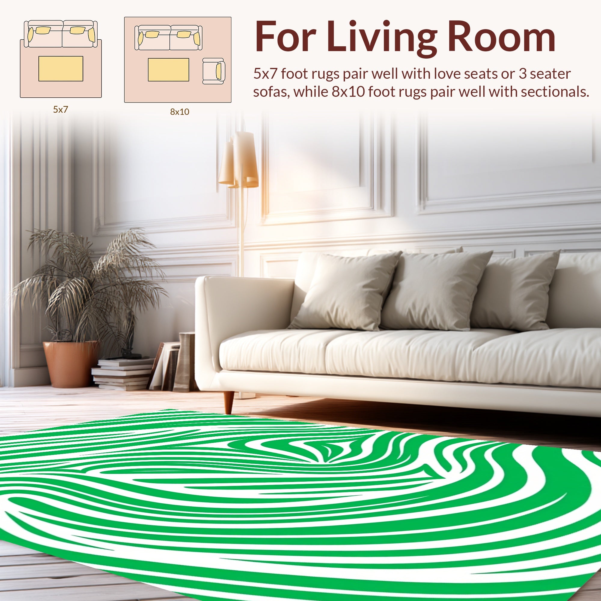 Bold Green Swirl Dynamic Pattern Rug