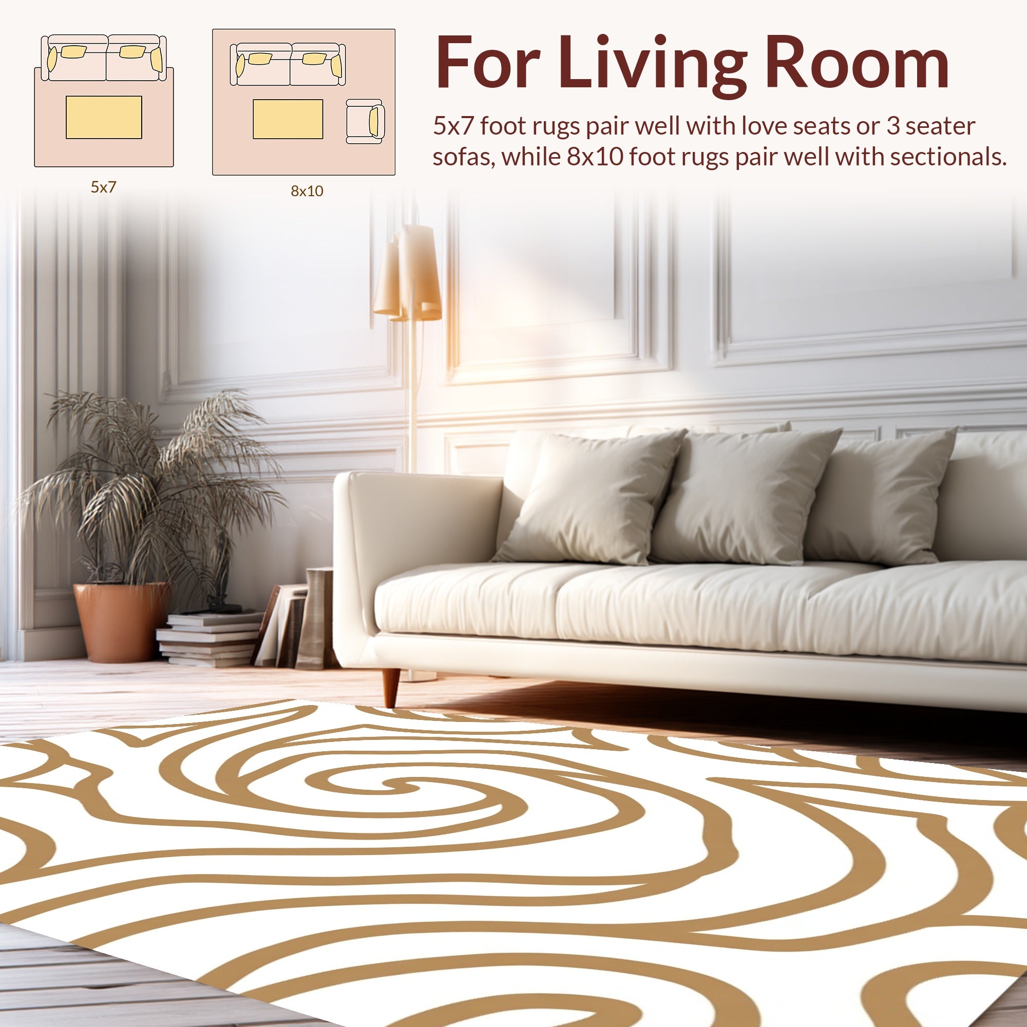 Gold Swirl Linear Abstract Pattern Rug