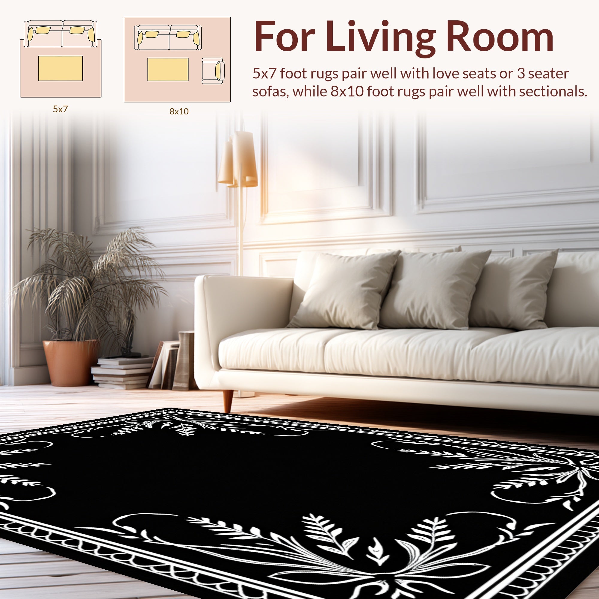 Elegant White Floral Border Design Rug