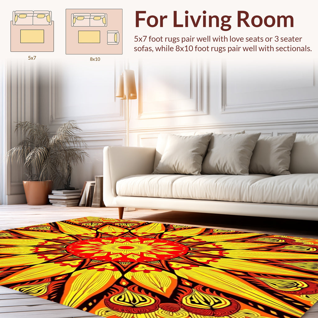 Radiant Sunburst Mandala Pattern Rug