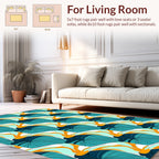 Bold Teal Orange Leaf Pattern Rug