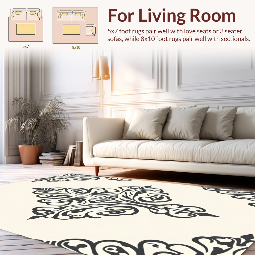 Ornate Scrollwork Damask Pattern Rug