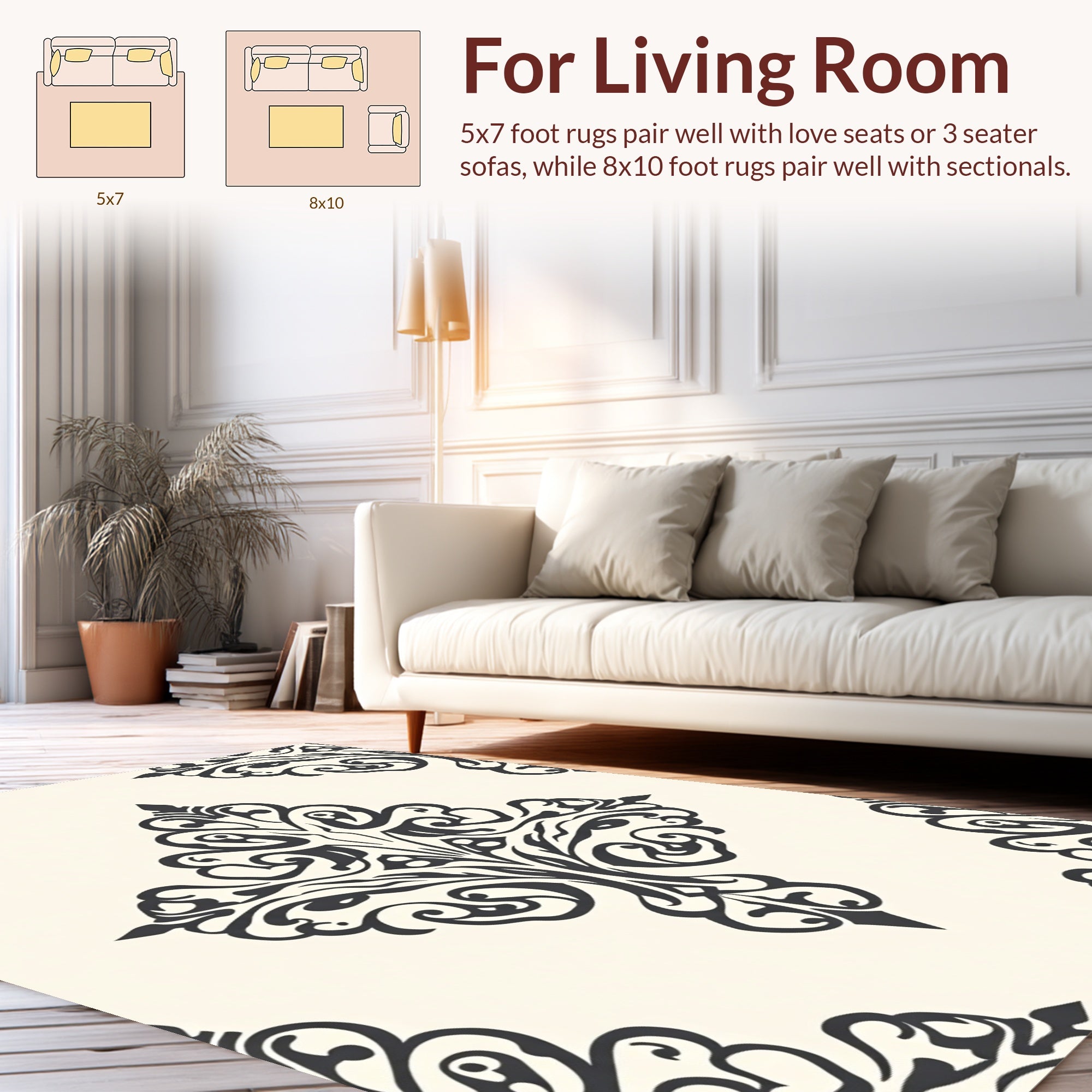 Ornate Scrollwork Damask Pattern Rug