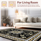 Ornate Black Gold Floral Design Rug