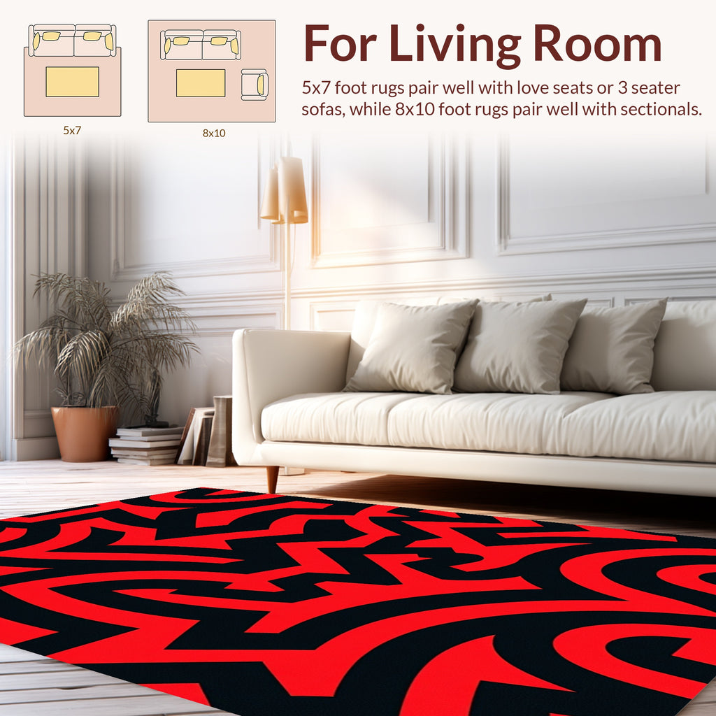 Abstract Red Black Maze Pattern Rug