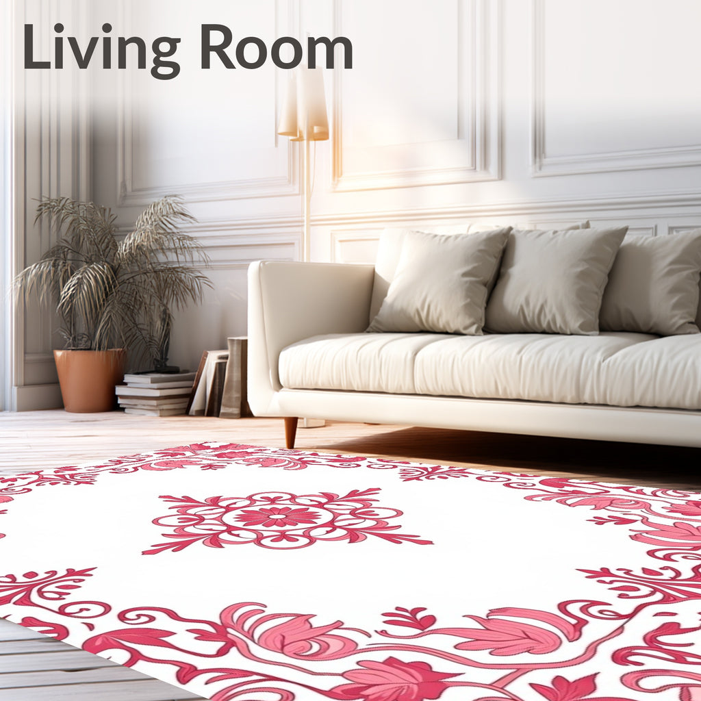 Crimson Floral Medallion Arrangement Rug