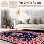Classic Red White Blue Floral Design Rug