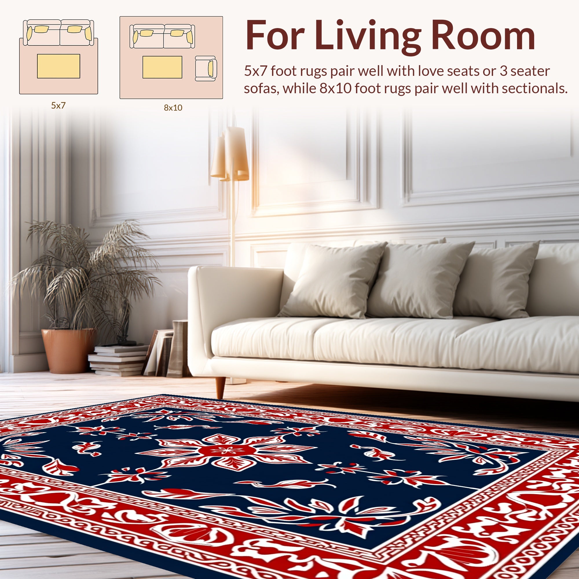 Classic Red White Blue Floral Design Rug