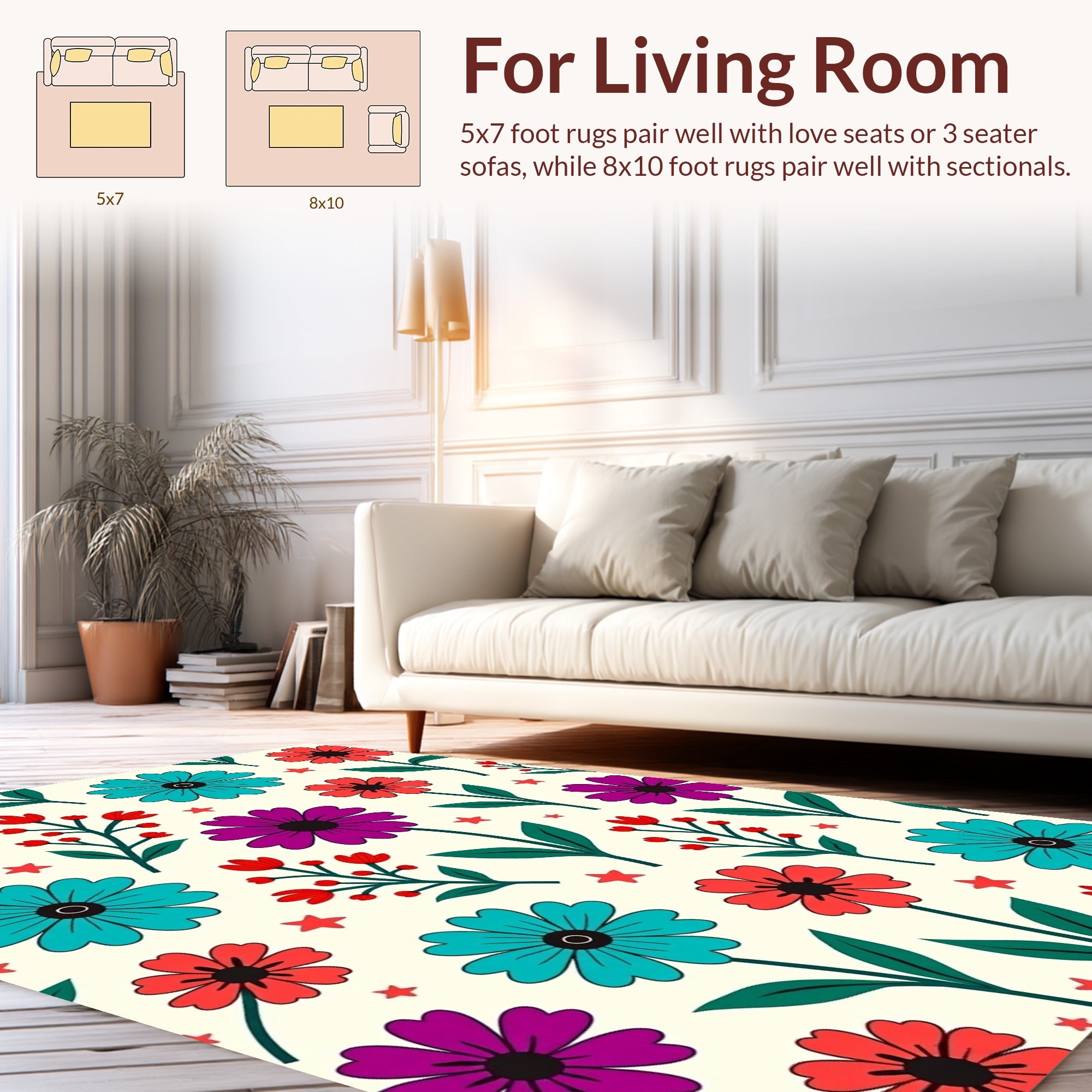 Bold Floral Pattern With Red Accents Rug