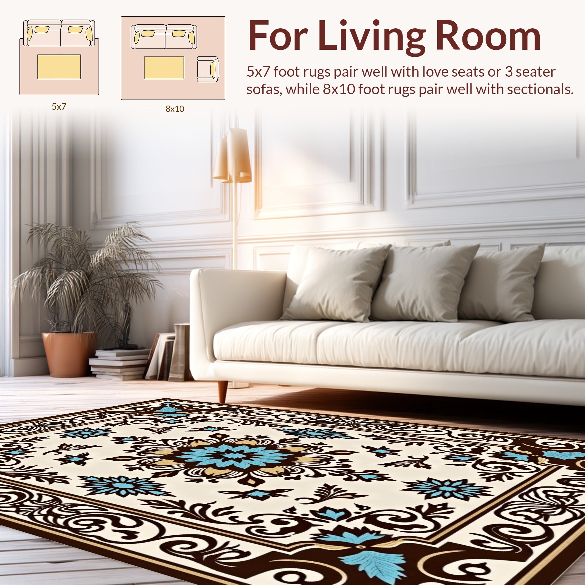 Ornate Floral With Blue Accents Rug