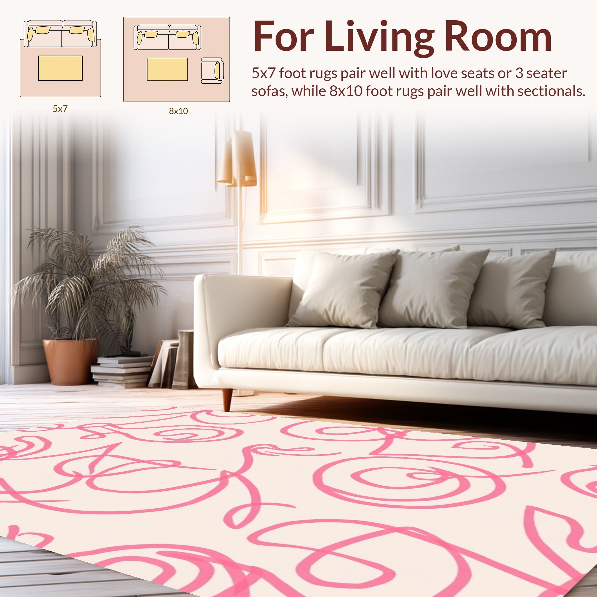 Pink Abstract Scribble Design Rug