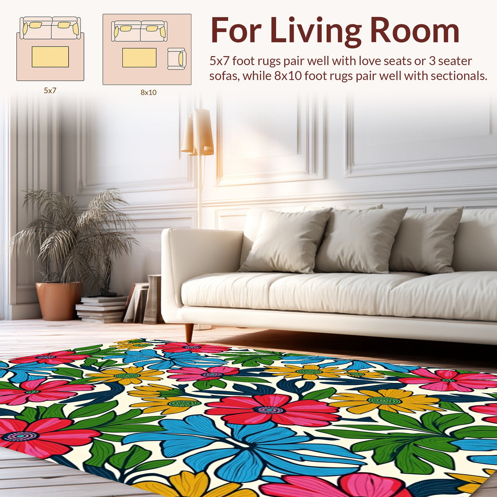 Bright Floral Pattern Vivid Design Rug