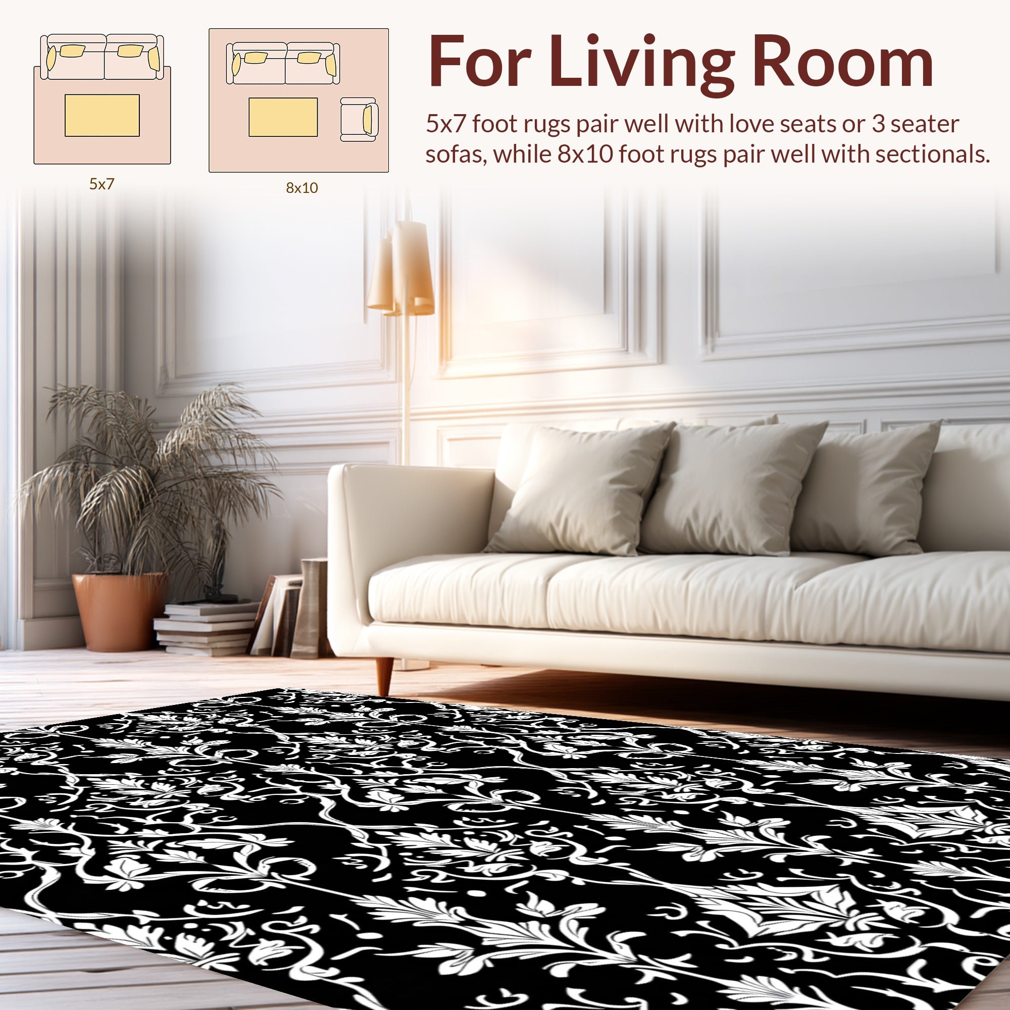 Classic Damask Floral Pattern Rug