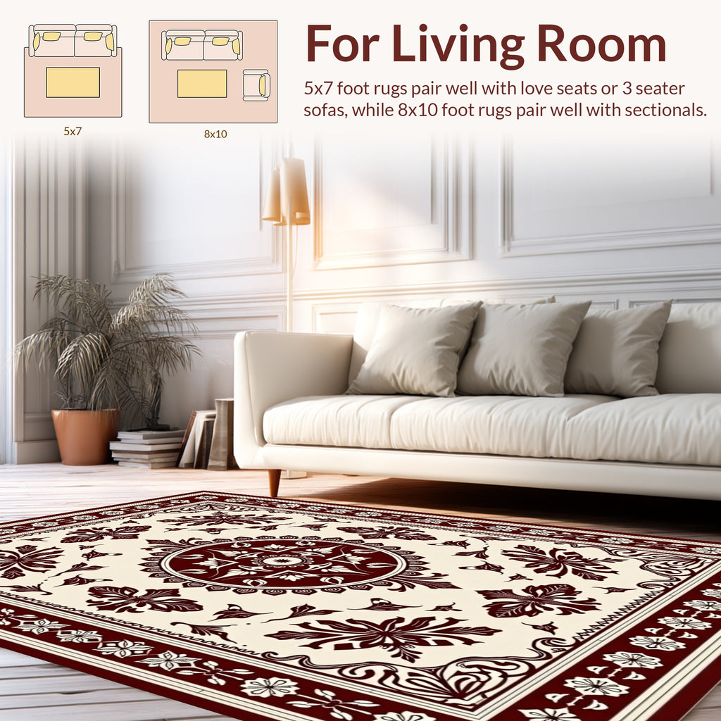 Ornate Floral Scrollwork Square Design Rug