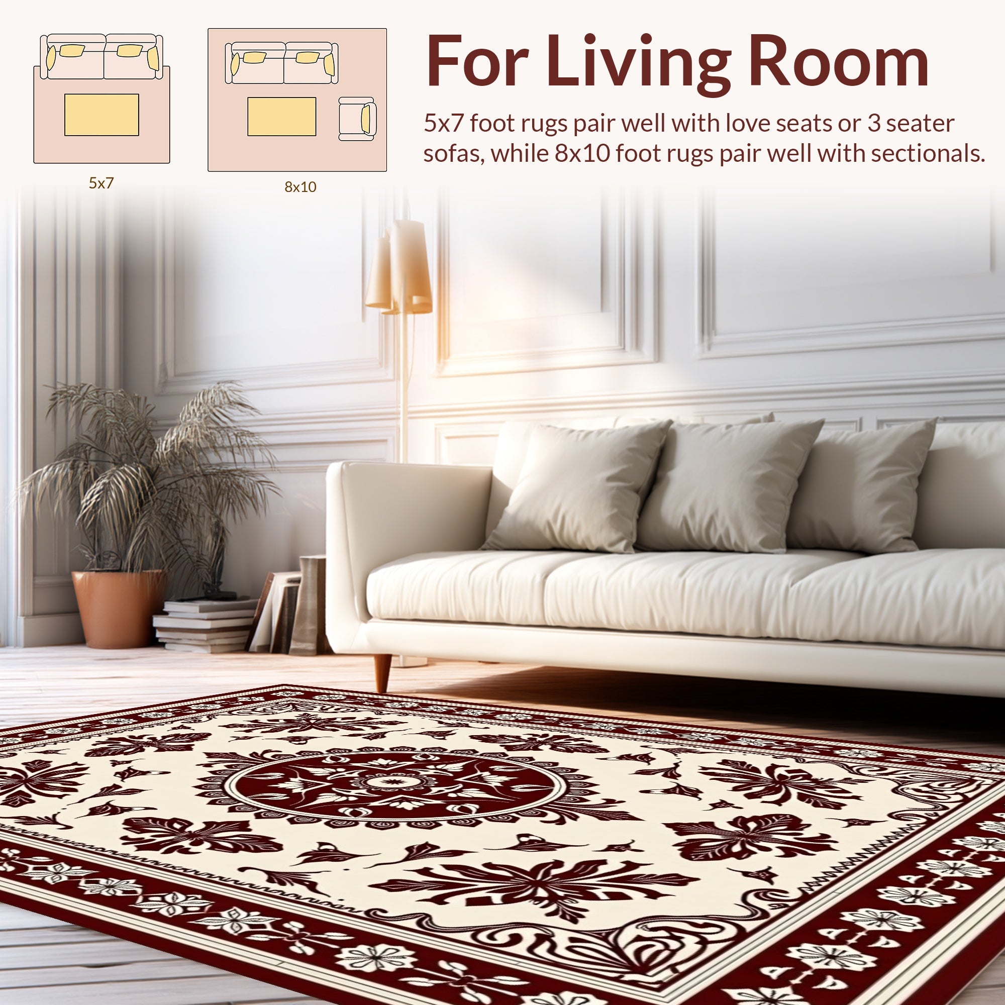 Ornate Floral Scrollwork Square Design Rug