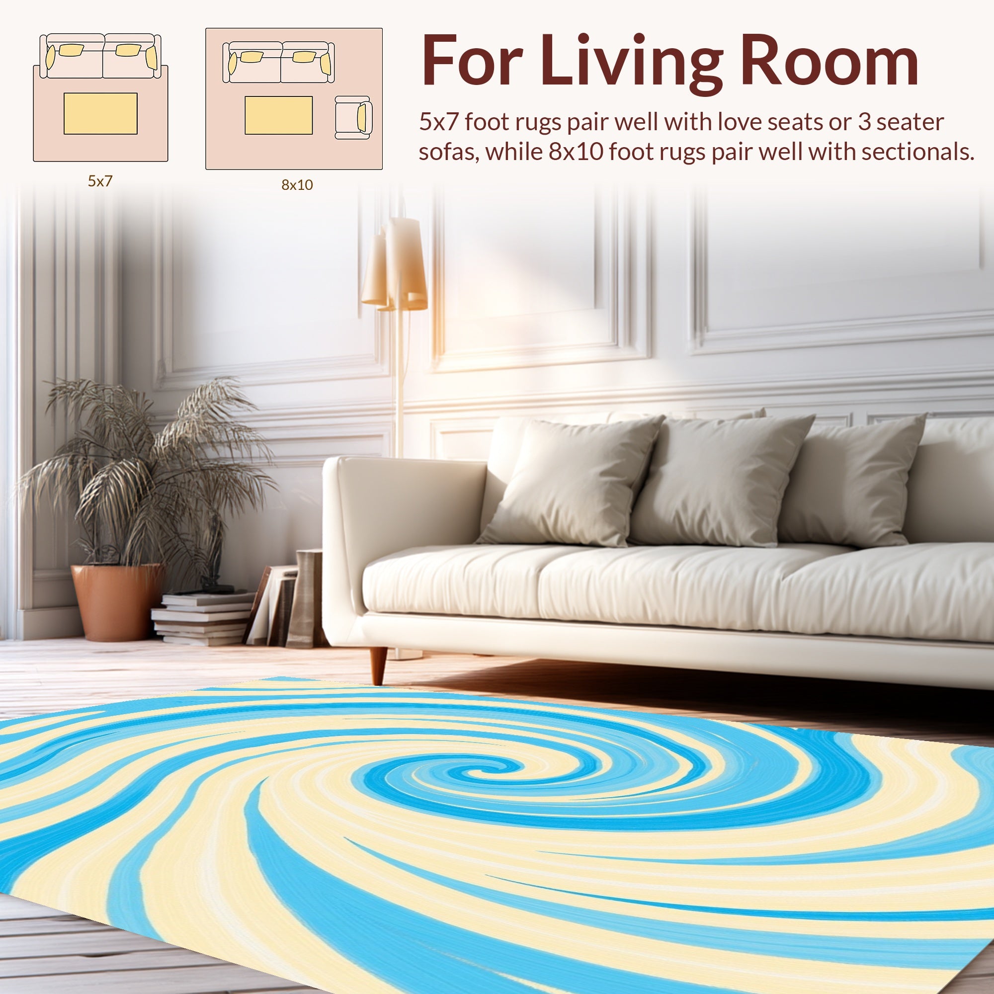 Spiral Swirl Blue Yellow Abstract Pattern Rug