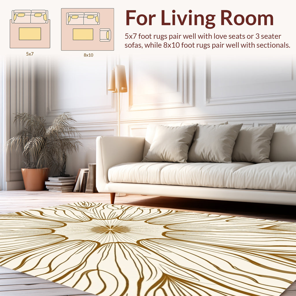 Detailed Floral Sunburst Line Art Rug