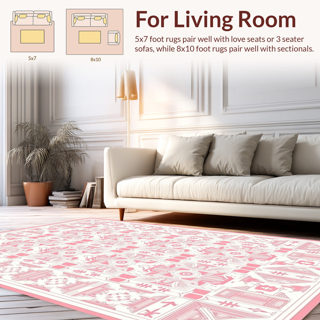 Pink Geometric Symmetry Pattern Rug