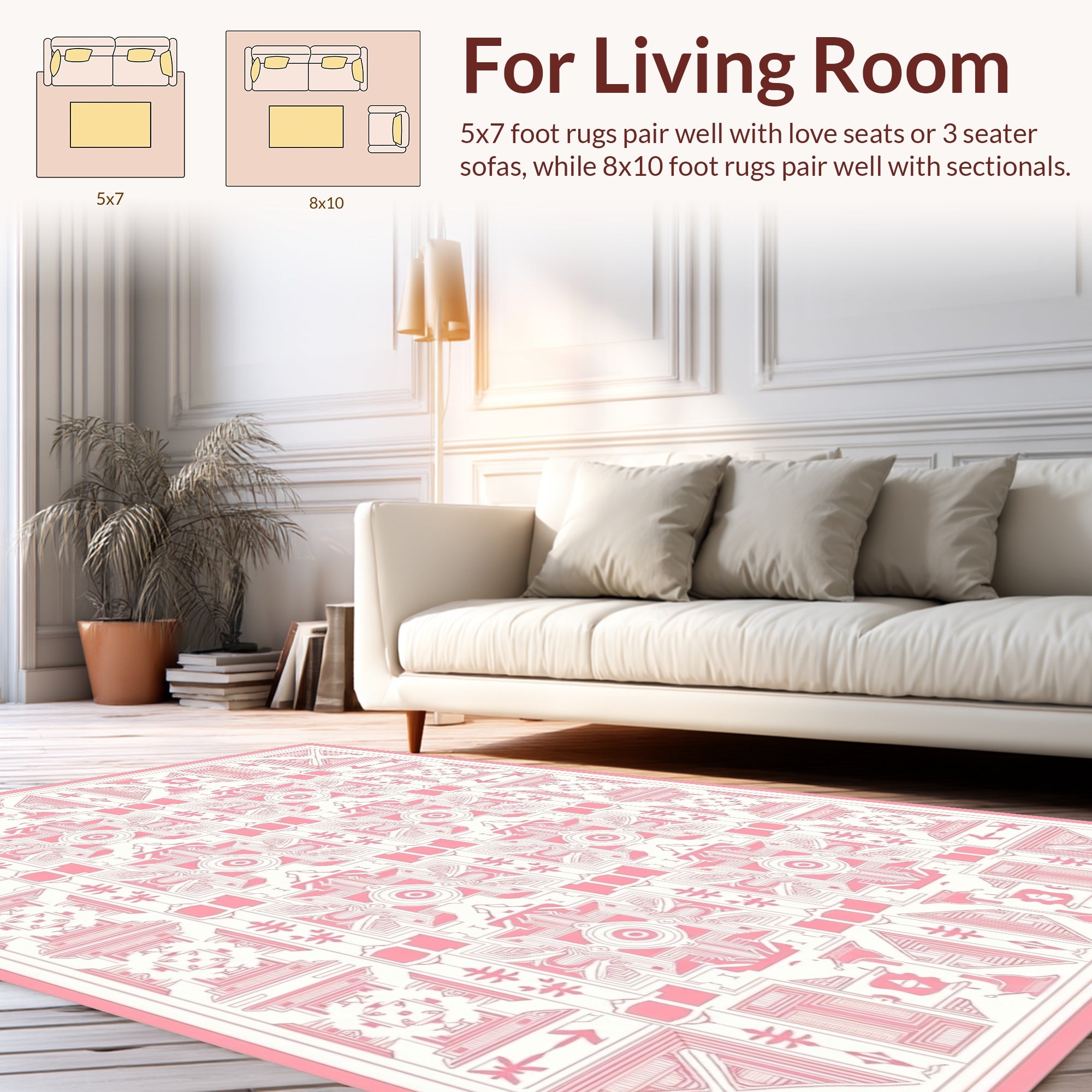 Pink Geometric Symmetry Pattern Rug