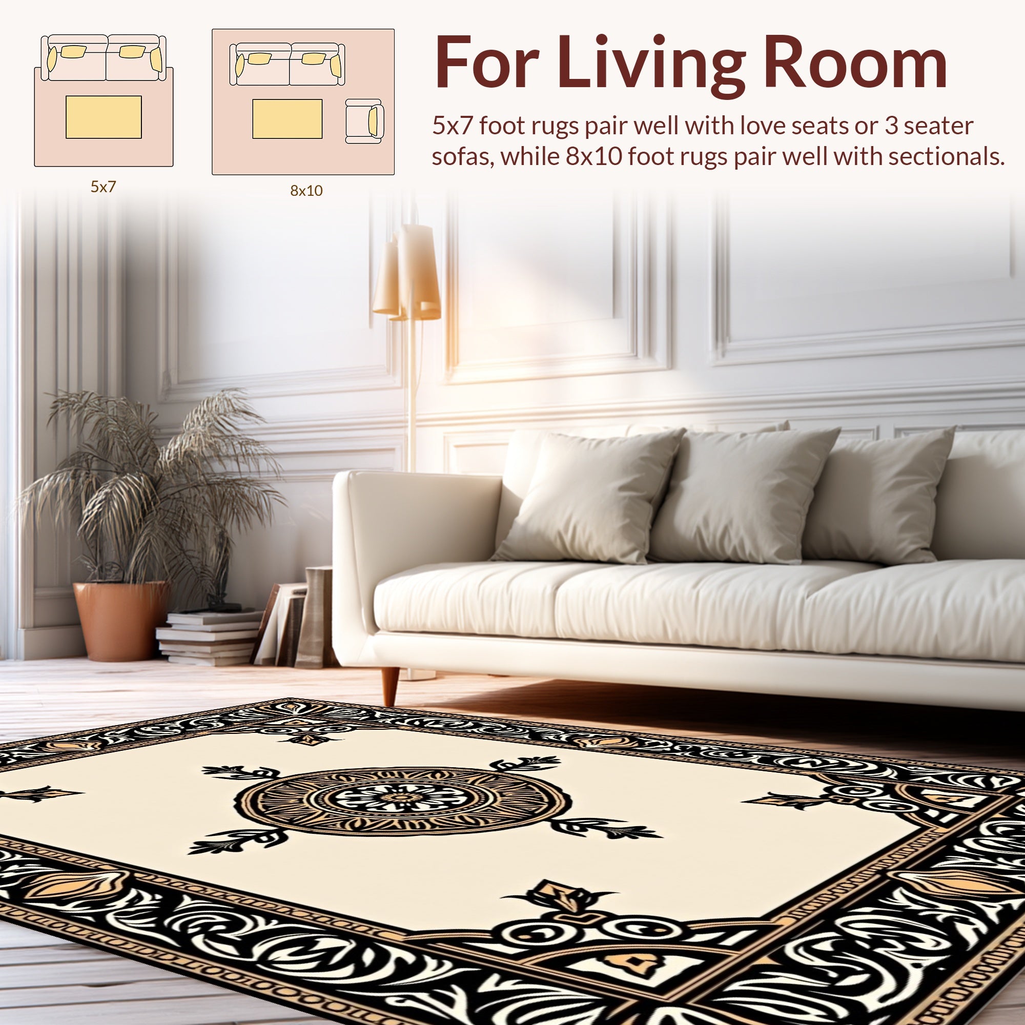 Ornate Black Gold Mandala Pattern Rug