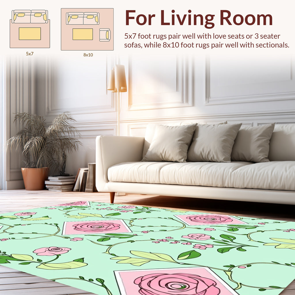 Pink Rose Vine Pattern Rug