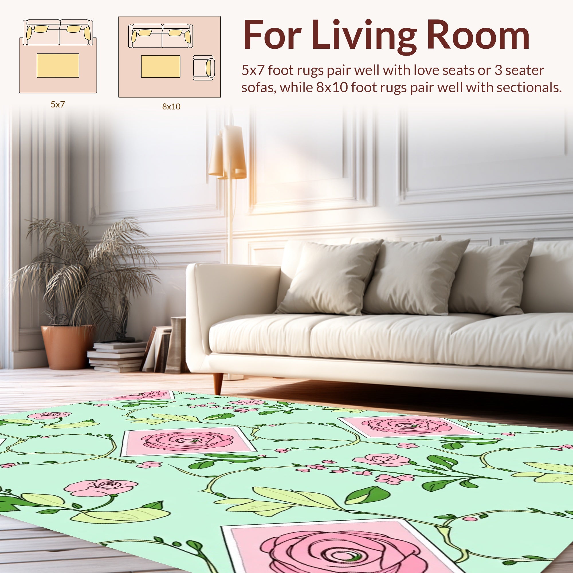 Pink Rose Vine Pattern Rug
