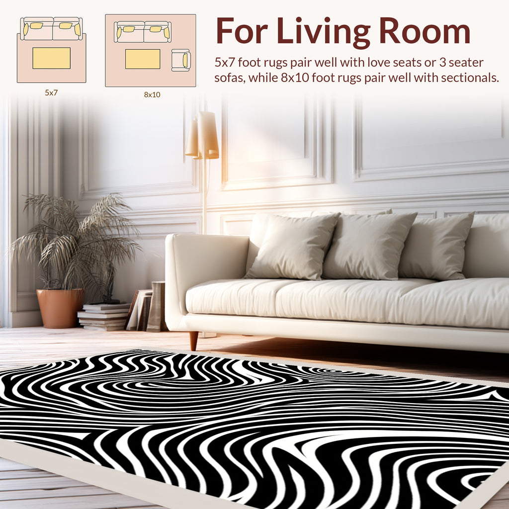 Organic Black And White Swirl Pattern Rug