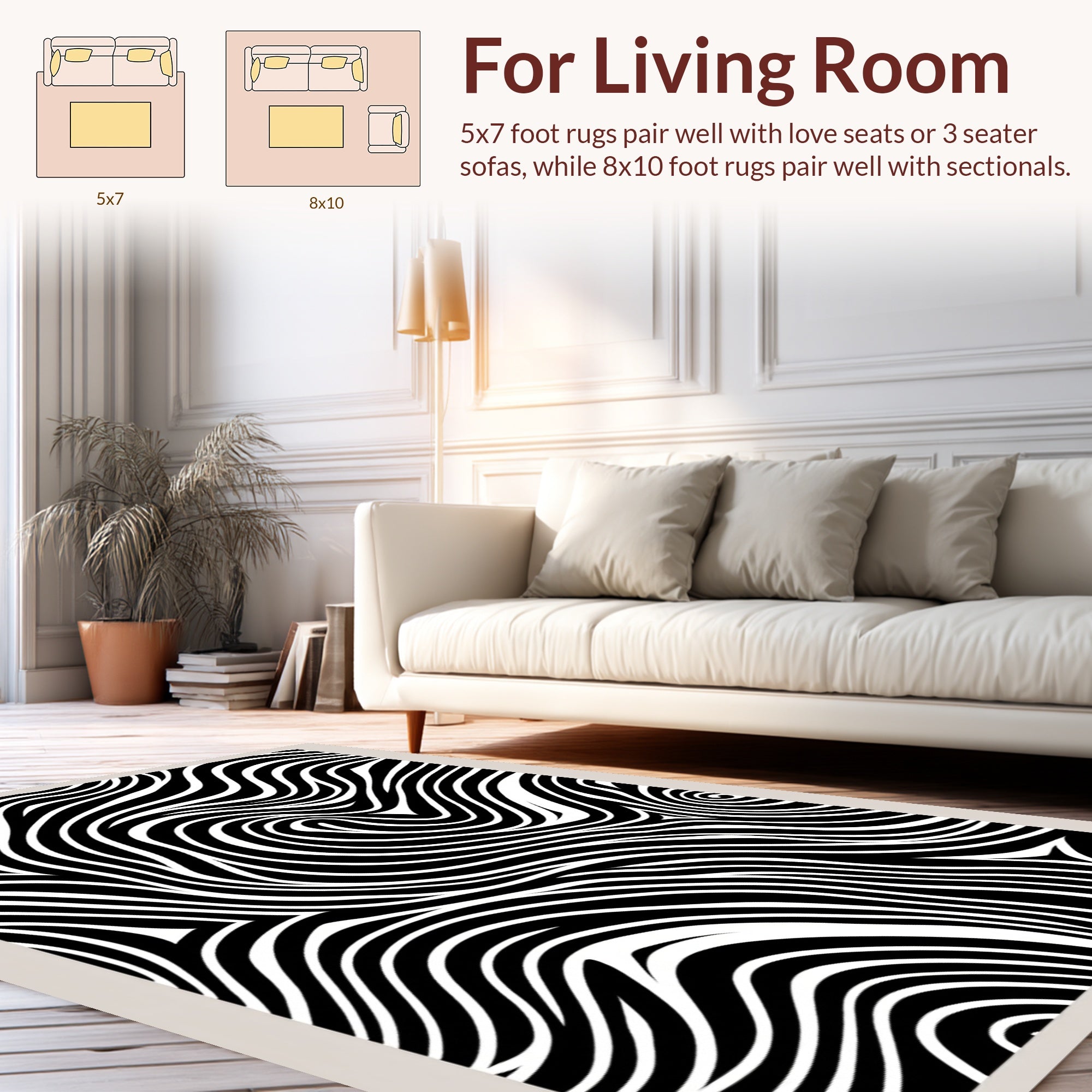 Organic Black And White Swirl Pattern Rug
