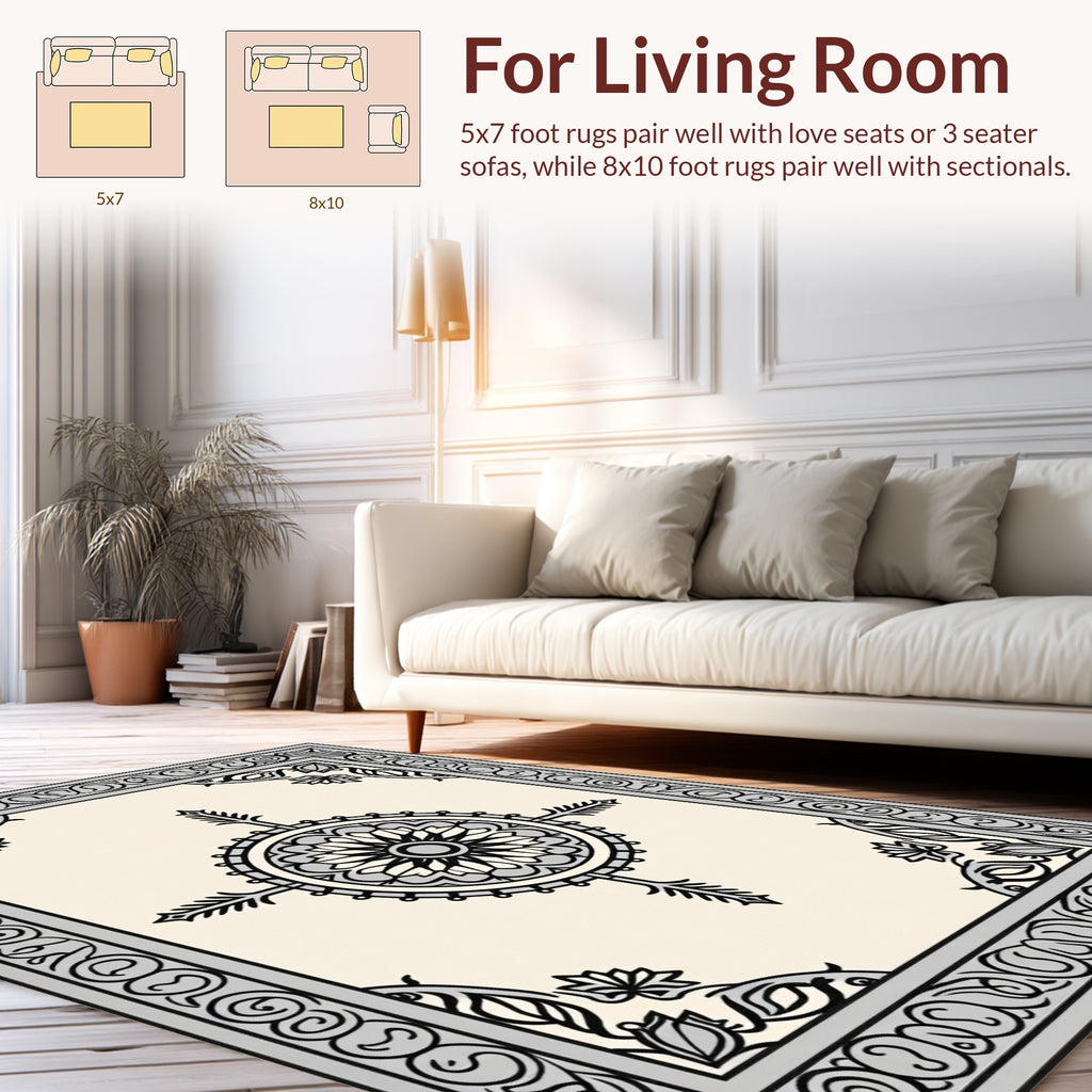 Central Mandala With Ornate Border Design Rug