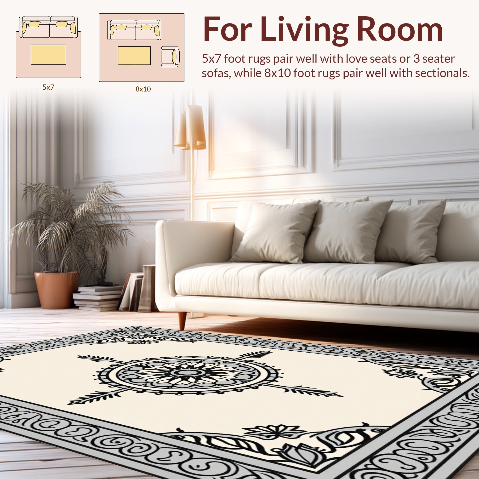 Central Mandala With Ornate Border Design Rug