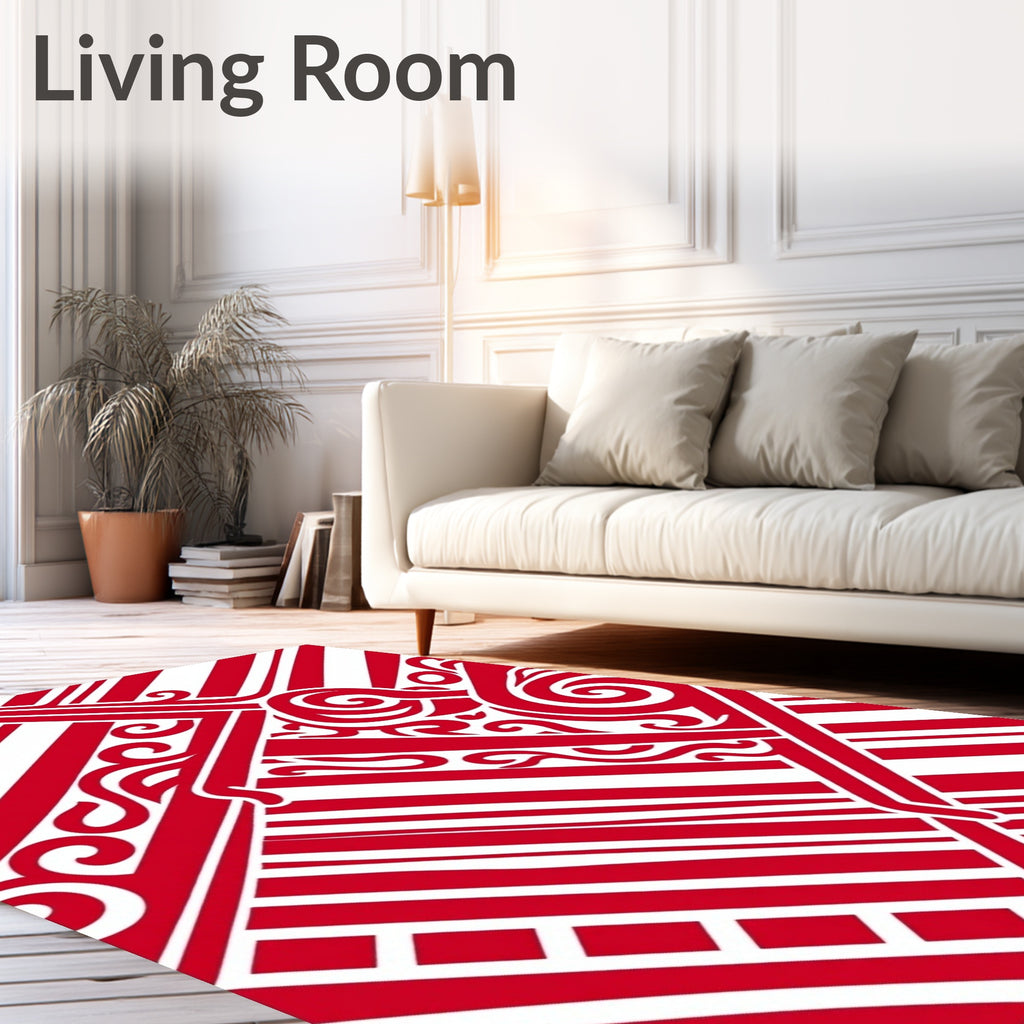 Red White Bold Swirl Stripe Rug