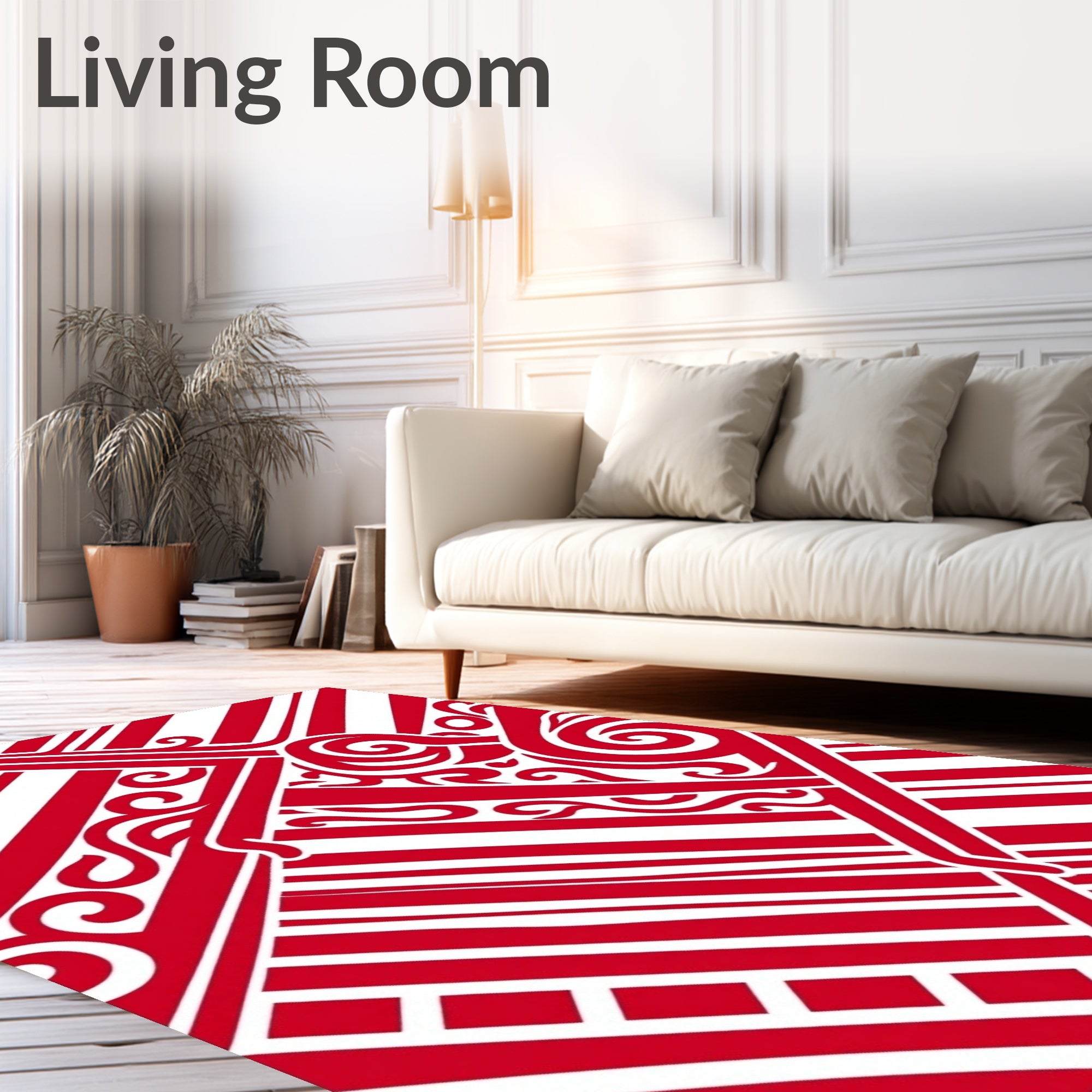 Red White Bold Swirl Stripe Rug
