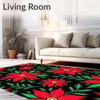 Crimson Poinsettia Botanical Sprigs Rug