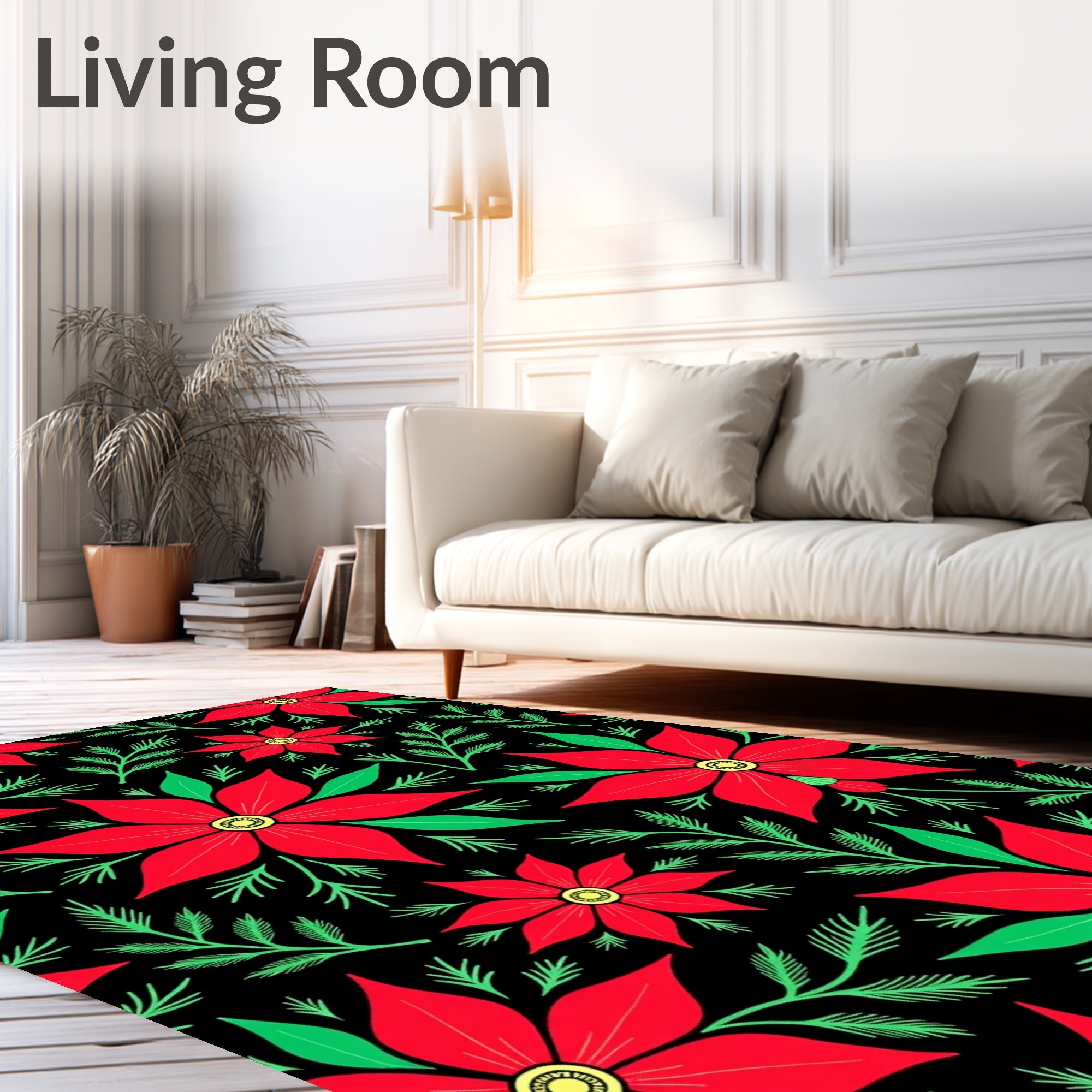 Crimson Poinsettia Botanical Sprigs Rug