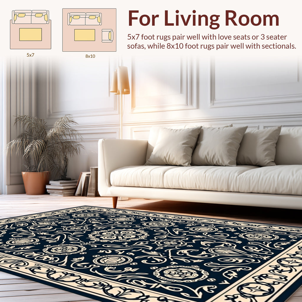 Dark Floral Medallion Patterned Rug