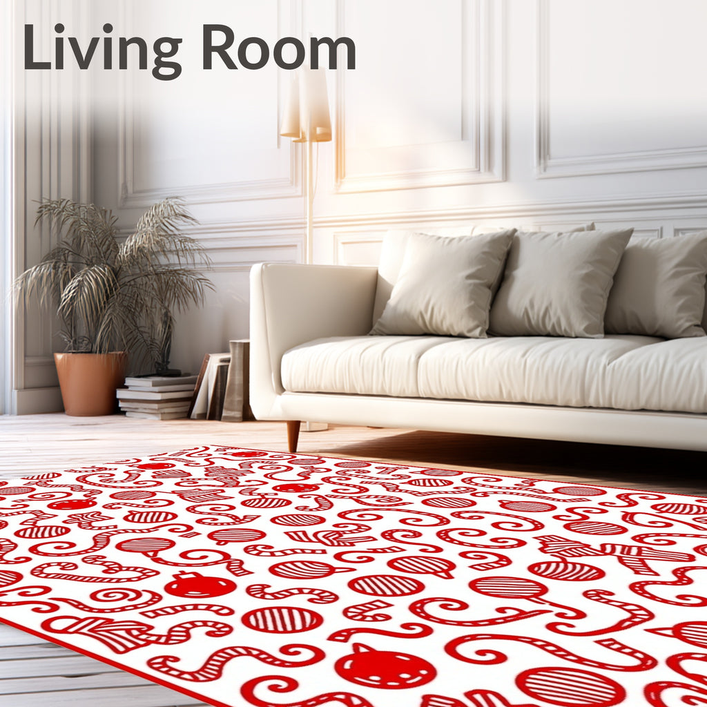 Red Ribbon And Ornament Collage Rug